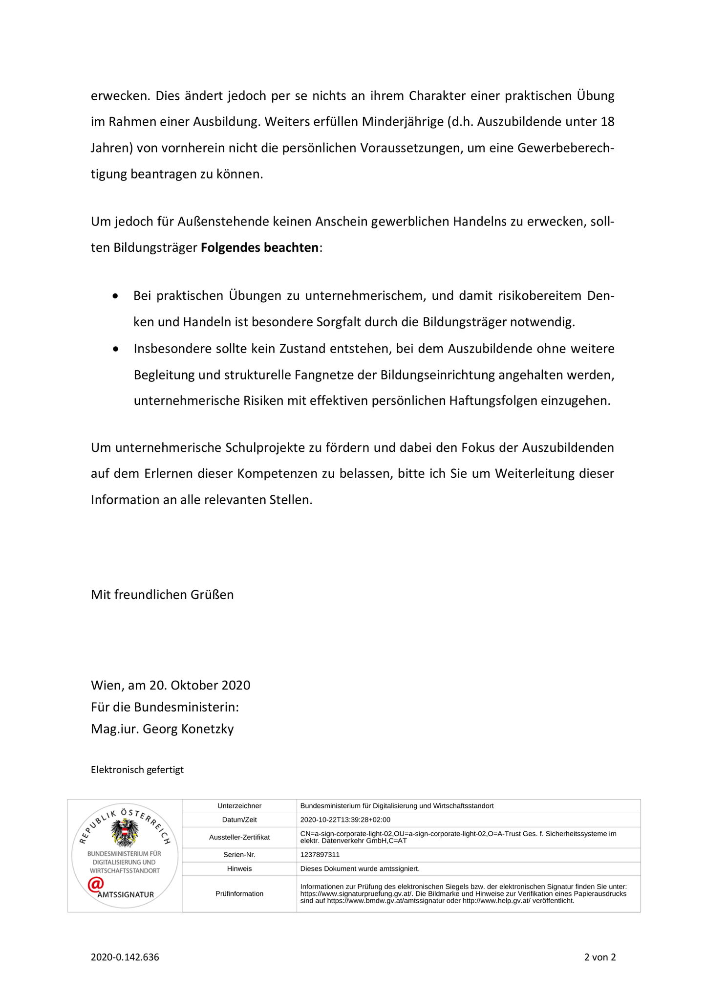 Ausnahme von der Gewerbeordnung - Projekte im Rahmen der Schulbildung
