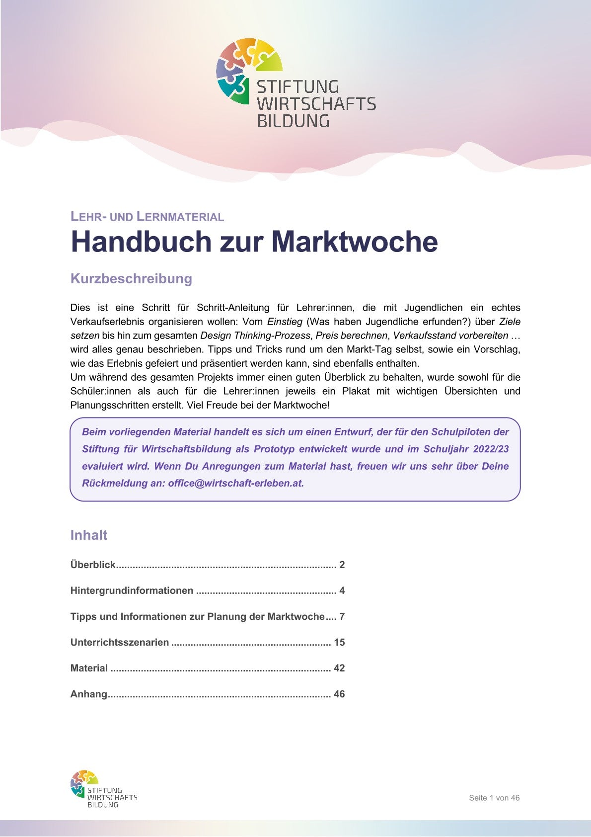 Begleitheft für Lehrpersonen (Marktwoche)