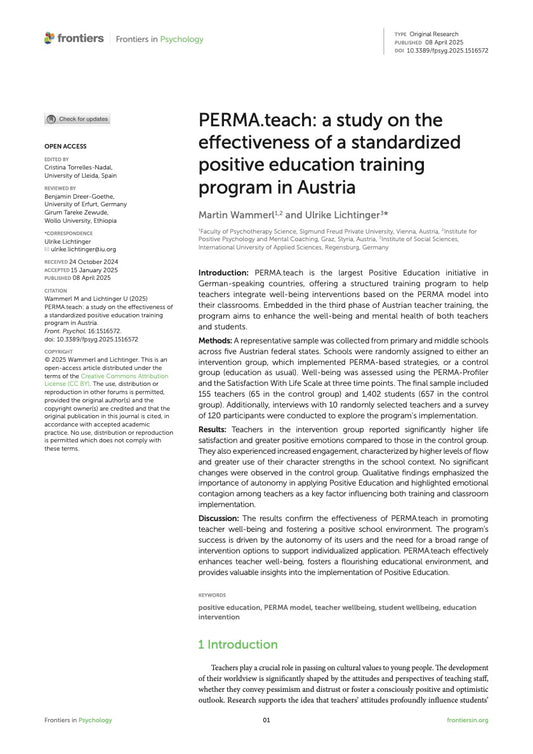 PERMA.teach: a study on the effectiveness of a standardized positive education training program in Austria