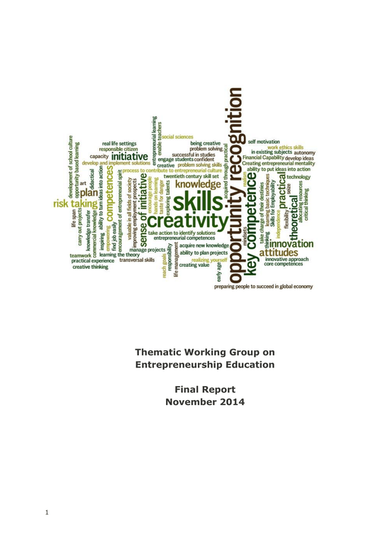 Bericht der thematischen Arbeitsgruppe zu Entrepreneurship Education