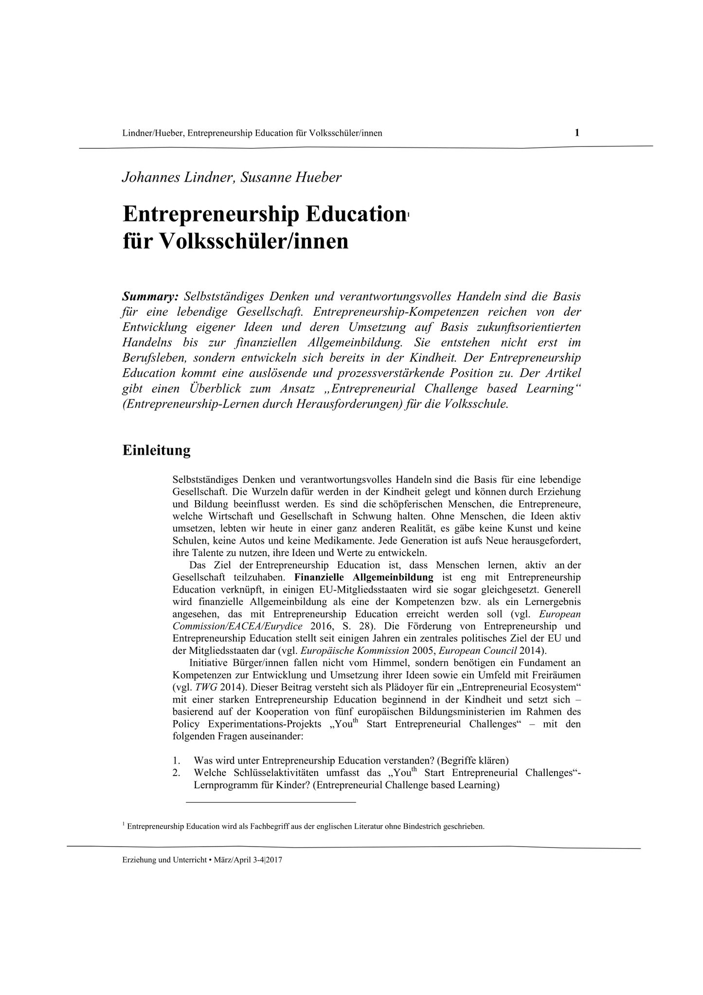 Entrepreneurship education for primary school students (2017)