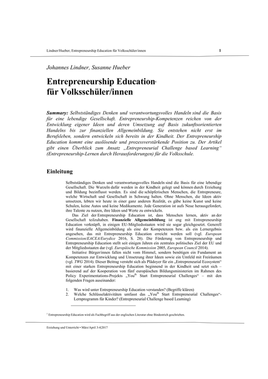 Entrepreneurship Education für Volksschüler*innen (2017)