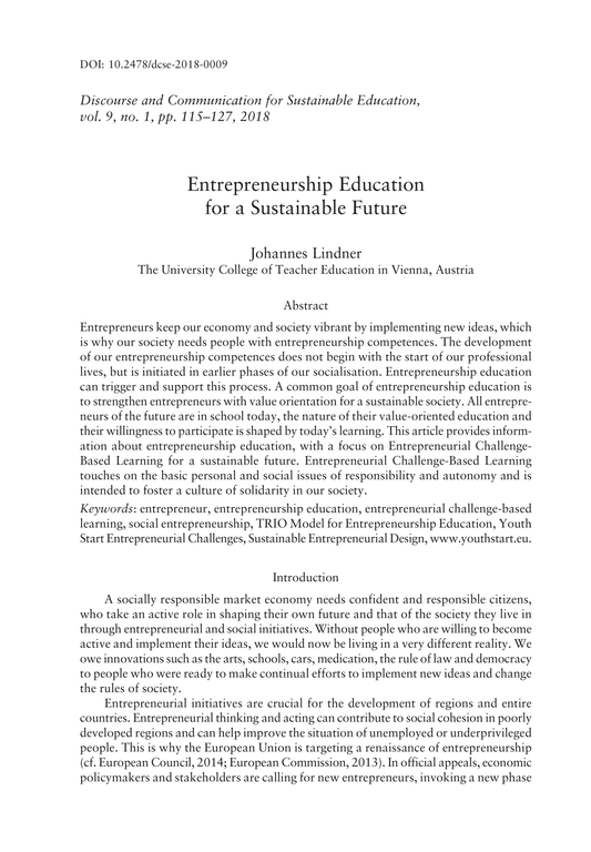 Entrepreneurship Education für eine nachhaltige Zukunft (2018)