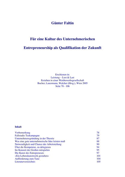 Entrepreneurship as a qualification of the future (2005)